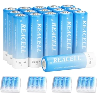 Abbildung von REACELL AA Akku Batterien 2800mAh Wiederaufladbar 16 Stück Mignon NI MH 1,2V Akkubatterien geringe Selbstentladung mit Aufbewahrungsbox