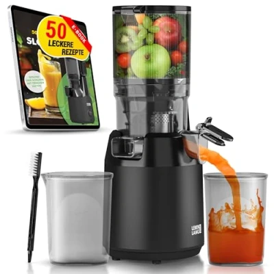 Abbildung von Lebenlang Slow Juicer Entsafter mit großer Öffnung, Für ganze Früchte und Gemüse, Rezepte, 250 W, BPA Frei, Hohe Saftausbeute, Erhalt der Nährstoffe