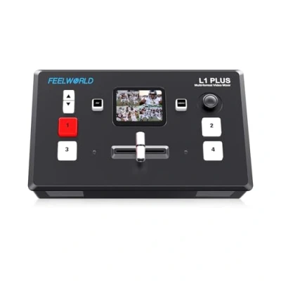 Abbildung von Feelworld LIVEPRO L1 Mini Videomixer mit Mehreren Formatumschaltern 4 x HDMI Eingänge 2 Zoll LCD Display live Streaming Echtzeit Produktion für mehrere Kameras