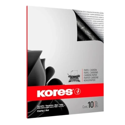 Abbildung von Kores Schwarzes Kohlepapier für Schreibmaschinen, Kein Verschmieren und wiederverwendbar, Schul Büroartikel, Format DIN A4, Packung mit 10 Blatt