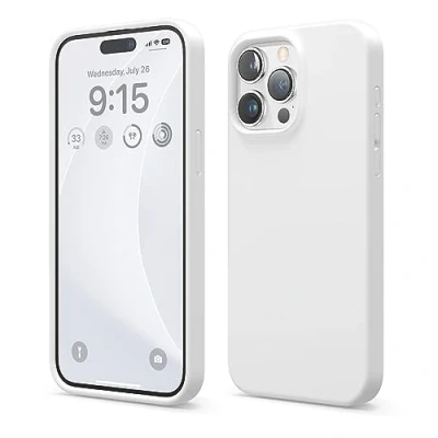 Abbildung von elago Schutzhülle aus Flüssigsilikon, kompatibel mit iPhone 15 Pro Max, Premium Qualität, Rundumschutz [stoßfeste Struktur 4 Schichten], weiches Mikrofaserfutter, Kratzfest, Weiß