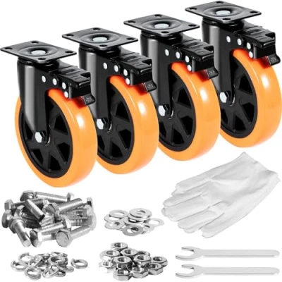 Abbildung von VEVOR Möbelrollen 4er Set Lenkrollen PVC φ152,4mm Laufrollen 1.270kg Tragfähigkeit Transportrollen mit A/B Bremsen Kastenrollen 360 Drehbar Schwerlastrollen für Häusern Büros Studios Fabriken