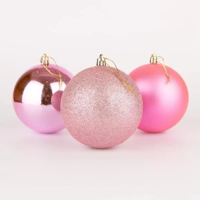 Abbildung von 15 cm/3 Stück Weihnachtskugeln, bruchsicher, rosa, Weihnachtsbaumschmuck, Kugel, Ornamente, Kugeln, Weihnachtsdekoration, Urlaubsdekoration, glänzend, matt, glitzernd