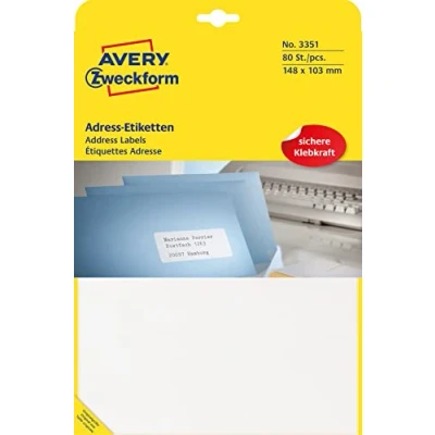 Abbildung von AVERY Zweckform 3351 Adress Etiketten (Papier matt, 80 Etiketten, 148 x 103 mm, 20 Blatt) weiß