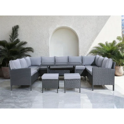 Abbildung von KONIFERA Gartenlounge Set &quot;&quot;Miami&quot;&quot;, (Set, 22 tlg., 3x 3er Sofabank, Tisch 66x120x74 cm, 2 Hocker, inkl. Auflagen), Stahl/Polyrattan