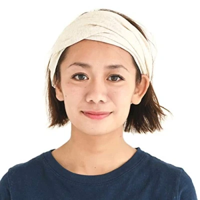 Abbildung von CHARM Damen Breites Haarband Bandana Bio Baumwolle Stirnband Herren Kopftuch Sommer Hair Band Aus Japan Creme M