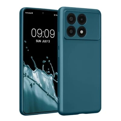 Abbildung von kwmobile Handyhülle kompatibel mit Xiaomi Poco X6 Pro 5G Hülle weiche Silikon Case metallisch schimmernd in Metallic Karibikblau