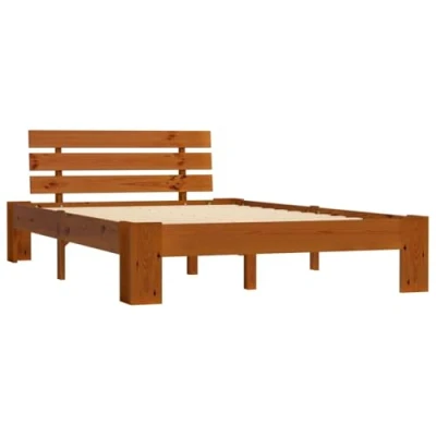 Abbildung von vidaXL Kiefernholz Massiv Bettgestell Holzbett Futonbett Doppelbett Massivholz Bett Bettrahmen Lattenrost Schlafzimmerbett 140x200cm Honigbraun