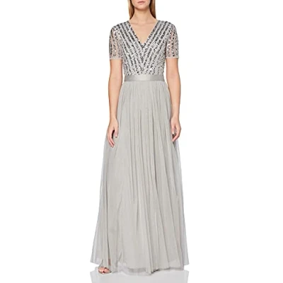 Abbildung von Maya Deluxe Damen Women&#039;s Maxi V neck Plus Size Ball Gown Short Sleeves Long Elegant Empi Bridesmaid Dress, Soft Grey, 44 EU