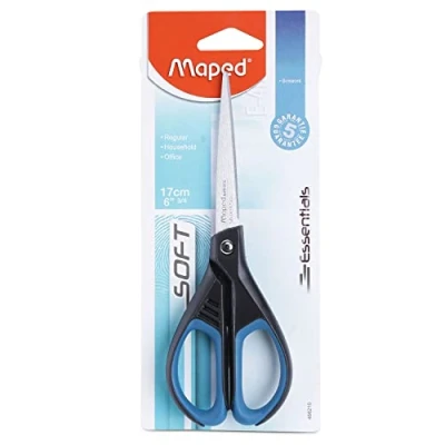 Abbildung von 24 x Maped Schere Essentials Soft 17 cm schwarz/blau auf Blisterkarte
