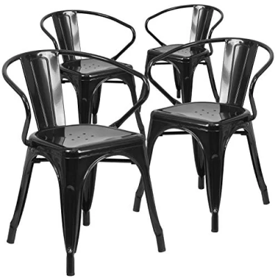 Abbildung von Flash Furniture Roy Commercial Grade Stuhl mit Armlehnen, Metall, Schwarz, 4 Stück