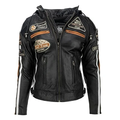 Abbildung von Motorradjacke Damen Mit Protektoren, URBAN 5884 , Damenjacke aus Lammleder, Protektoren für Rücken, Schultern und Ellenbogen, Schwarz, 4XL