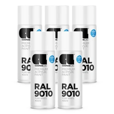 Abbildung von COSMOS LAC Sprühlack Sprühdose 400ml Sprühfarbe für den DIY Bereich, geeignet alle Oberflächen Lackspray (5, RAL 9010 reinweiß glänzend)