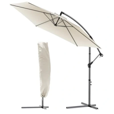 Abbildung von VOUNOT Ampelschirm 300 cm, Sonnenschirm mit Kurbelvorrichtung, Kurbelschirm Schutzhülle, Sonnenschutz UV Schutz, Gartenschirm Marktschirm, Beige, Ø300cm,