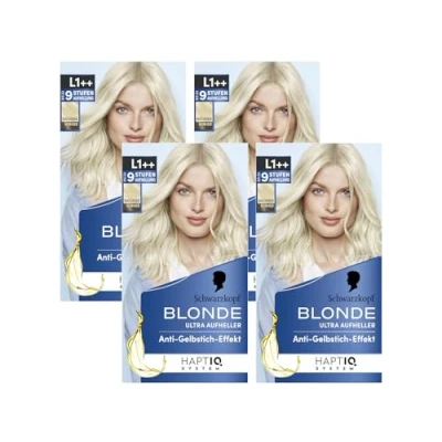 Abbildung von Schwarzkopf Blonde Aufheller L1++ (4x 143 ml), Haarfärbemittel für Öl aktiviertes Haare Aufhellen mit HaptIQ System, bis zu 9 Stufen ohne Gelbstich