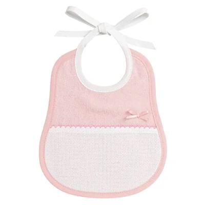 Abbildung von Filet Lätzchen aus weichem Frottee, Rosa, mit Aida Tasche, Ideal für Kreuzstich und Satinband, Praktisches Accessoire Babys Leicht zu Besticken, Made in Italy, Rosa