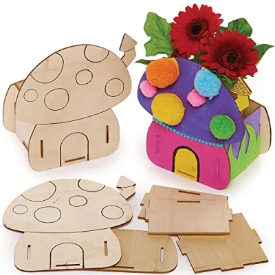 Abbildung von Baker Ross FC708 Feen Haus Holzbauten Set Blumentopf 3er Pack, Bastelsets aus Holz für Kinder zum Basteln, Bemalen und Dekorieren