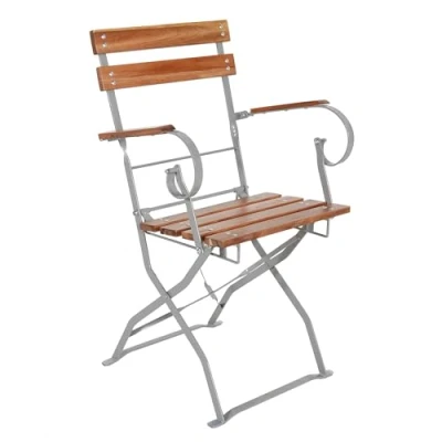 Abbildung von Biergarten Sessel mit Armlehnen 84 x 53 cm Bistro Klappstuhl aus Akazien Holz klappbarer Garten Balkon Terassen Stuhl