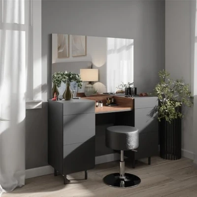 Abbildung von Vicco Schminktisch Anika, Anthrazit/Nussbaum, 120 cm mit Hocker
