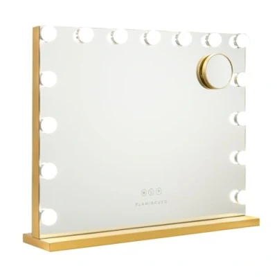 Abbildung von Flamingueo Schminkspiegel Mit Beleuchtung Kosmetikspiegel 15 LED, Spiegel Licht 3 Modi, Hollywood Spiegel, Tischspiegel Touch Control, Gold