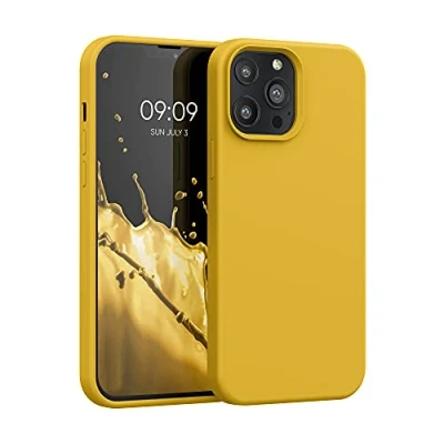 Abbildung von kwmobile Hülle kompatibel mit Apple iPhone 13 Pro Max Silikon Handy Case Handyhülle weiche Oberfläche kabelloses Laden Honiggelb