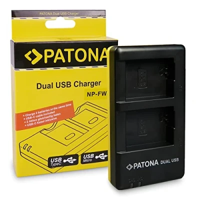 Abbildung von PATONA Ladegerät für Akku NP FW50 (USB Dual 1964) kompatibel mit Sony ZV E10 ILCE Alpha 6000 6100 6300 6400 6500 A33 A35 A37 A55 7 7II 7R 7RII 7S II III DSC RX10 NEX usw