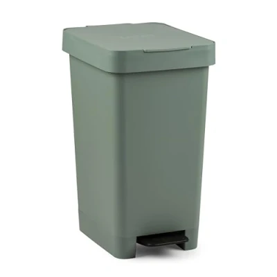 Abbildung von TATAY Smart Pedal Mülleimer, 25L Kapazität, Einziehbares Pedal, Polypropylen, BPA frei, 30L Müllsack. Farbe Grün Salbei Recycling. Maße 26 x 36 47cm