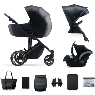 Abbildung von Kinderwagen Kinderkraft Prime 2 + Babyschale Schutzhülle für Auto Mink Pro, Venezianisches Schwarz