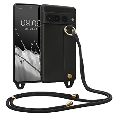 Abbildung von kwmobile Hülle kompatibel mit Google Pixel 7 Pro Handyhülle Schlaufe Ring Handy Cover Case in Schwarz