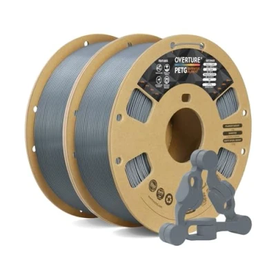 Abbildung von OVERTURE PETG Filament Schwarz 1.75mm Aufgerüstet, 2kg Spule (4.4lbs), 3D Druck Filament, Maßgenauigkeit +/ 0.02 mm (Hellgrau 1kg*2)