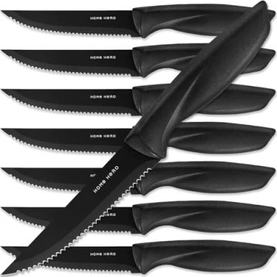Abbildung von Home Hero Messerset Scharfe Küchenmesser Set Kochmesser Edelstahl Messer (8 tlg Steakmesser Schwarz)