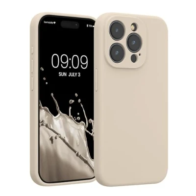 Abbildung von kwmobile Handyhülle kompatibel mit Apple iPhone 15 Pro Hülle gummierte Handy Case aus Silikon in Creme