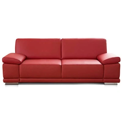 Abbildung von CAVADORE 3 Sitzer Sofa Corianne in Kunstleder / Couch Lederoptik hochwertigem und modernem Design Mit verstellbaren Armlehnen 217 x 80 99 rot