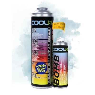 Abbildung von COOL5 5in1 r1234yf kältemittel nachfüllset AC, für Klimaanlagenbefüllung Fahrzeuge nach 2016 + Refresher Bombe Universalreiniger 500ml