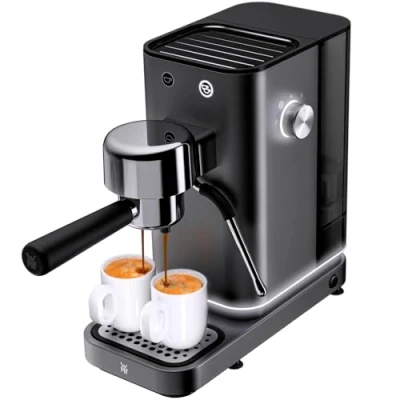 Abbildung von WMF Lumero Espressomaschine Siebträger 1400 Watt, Siebträgermaschine, 3 Einsätze, für 1 2 Tassen Espresso, auch Pads, 15 bar, Tassenabstellfläche, Milchaufschäumdüse, grau