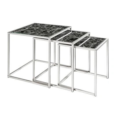 Abbildung von Invicta Interior Design Beistelltisch 3er Set Elements 40cm schwarz Glasplatten in Marmoroptik Satztische Couchtisch Tischset