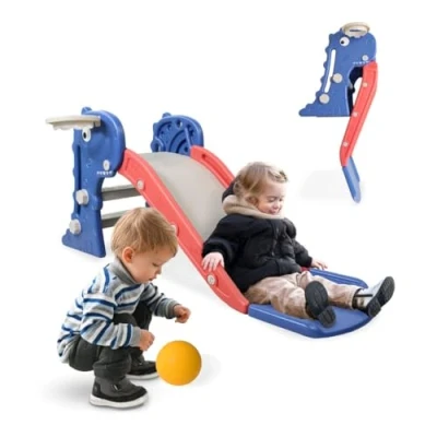 Abbildung von Mobiclinic® Kids, Kinderrutsche, Dino, Zusammenklappbar, Inklusive Korb und Ball, Abgerundete Kanten, Rutschfest, Europäische Marke, Max. 35 kg, Stabil, Sicher, Einfache Montage, Innen Außen