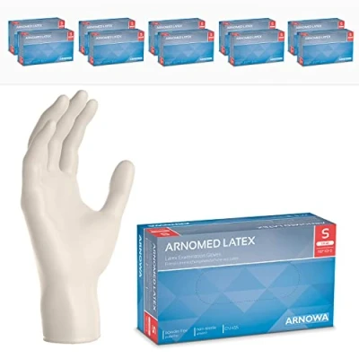 Abbildung von ARNOMED 1000x Einweghandschuhe S, Latexhandschuhe Weiß (10x100 Stk), puderfrei, Handschuhe Latex Einweg, Putzhandschuhe, Handschuhe, Einmal /Einweg XS, M, L &amp; XL