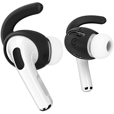 Abbildung von Keybudz EarBuddyz Silikon Ohrhörer Aufsätze für Apple AirPods Pro, EarPods Kopfhörer Zubehör, Ohrhaken Ohrbügel, rutschfest, Sport, schwarz
