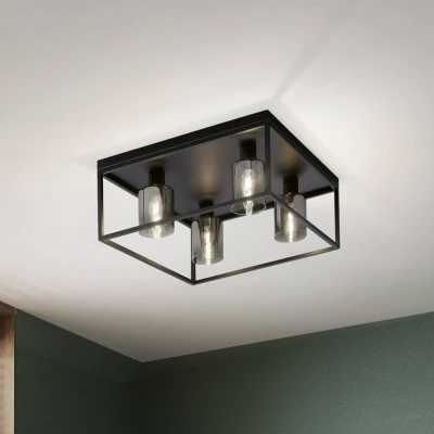 Abbildung von Fischer &amp; Honsel Deckenleuchte, Iska sandschwarz Glas rauchfarben zu klar L: 79,00 cm, B: 37,00 cm Ausl. Decke: 22,00 4x E14 max. 10,0 Watt 21321