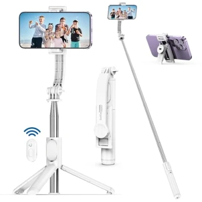 Abbildung von Handy Stativ, Selfie Stick Stativ für iPhone, Erweiterbar Ständer mit Abnehmbarer Fernbedienung &amp; Handyhalterung, 360 Drehbar Stange Vlog/Einzelne Selfie/Gruppenfoto