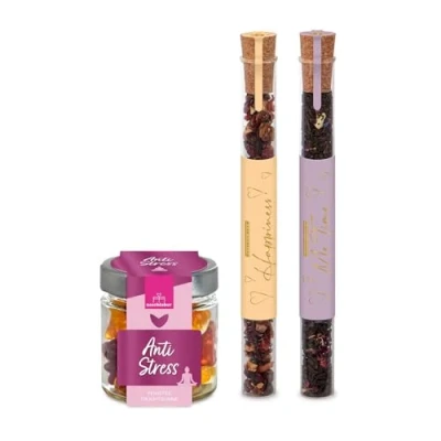 Abbildung von Tee Geschenkset Früchtetee, Schwarztee &amp; Fruchtgummi Anti Stress Me Time Geschenk für Frauen, Freundin und Beste gegen Zur Erholung Entspannung