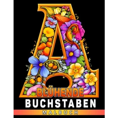 Abbildung von Blühende Buchstaben Malbuch: Alphabete mit verschiedenen Blumen verzierte Ausmalbilder Schöne Illustrationen für alle Altersgruppen zur Stressreduzierung und Entspannung
