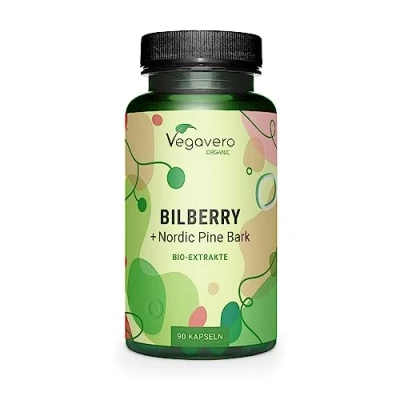 Abbildung von Bio Bilberry &amp; Pine Bark Kapseln Vegavero® Anthocyane aus Heidelbeer Extrakt Feno Myrtillus® Kiefernrinden Extraktion Finnland Vegan Ohne Zusätze 90 Stück