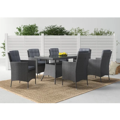 Abbildung von KONIFERA Garten Essgruppe &quot;Korfu&quot;, (Set, 13 tlg., 6x Sessel, 1xTisch: 150x80x73,5 cm, inkl. Auflagen, Schutzhülle), Tischplatte aus Sicherheitsglas, Staufläche unter dem Tisch