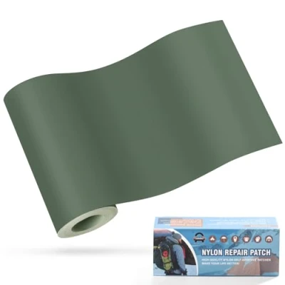 Abbildung von Nylon Selbstklebende Patches, OAZ 1 Rolle 10x160cm Selbstklebender Wasserdichte Reparatur Patch, Flicken Selbstklebend Dunkelgrün, für Zelte, Daunenjacke, Schlafsack, Tasche