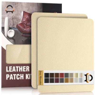 Abbildung von Leder Reparatur Set Creme,OAZ Kunstleder Selbstklebend 28 x 21 cm 2er,Kunstleder Reparaturset Patch Selbstklebende Lederflicken für Autositze Möbel Sofa Taschen