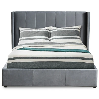 Abbildung von Doppelbett Magorial mit aufklappbarem Bettkasten 180x200cm Velours Grau Menzzo