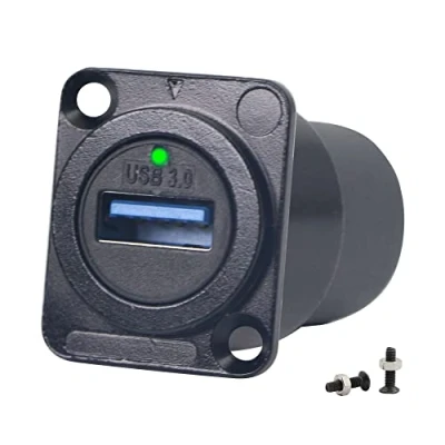 Abbildung von QIANRENON USB 3.0 Panel Montage Adapter Connector Konverter Buchse auf Koppler D Typ Mount 5 Gbit/s,Mit LED Licht, Schwarz