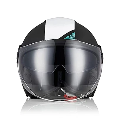 Abbildung von ORIGINE Motorradhelm Jethelm Roller Helm Scooter Chopper Moped Mofa mit Doppelvisier ECE Zertifizierung (Next White Blue Black,L)